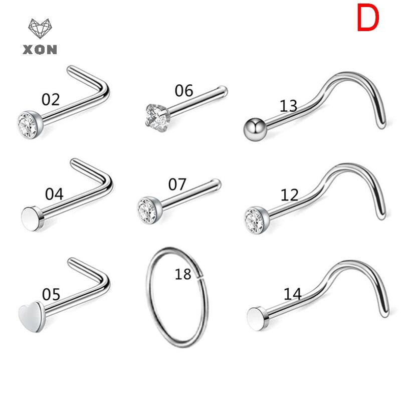 XON Bộ Khuyên Mũi Thẳng / Cong Chữ L Bằng Thép Không Gỉ 20G