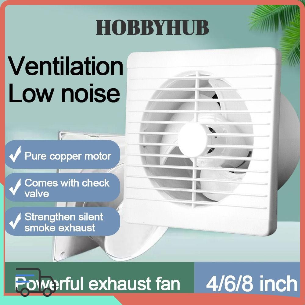 Quạt xả cửa sổ HOBBYHUB, Quạt thông hơi tiết kiệm năng lượng treo tường, Quạt thông gió chống muỗi 4 / 6 / 8 Inch bền bỉ hút phòng tắm Nhà bếp Nhà vệ sinh Lỗ thông hơi