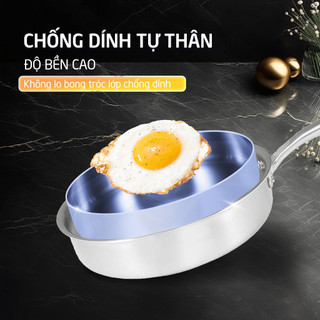 Chảo inox cạn lòng Hare 5 lớp liền khối chống dính tự thân, đa dạng kích thước, bảo hành 12 tháng