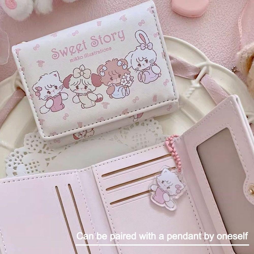 Ví ngắn SAVORBOX, Ví đựng tiền xu bằng da PU hoạt hình, Túi đựng tiền Mikko di động dành cho nữ Cô gái