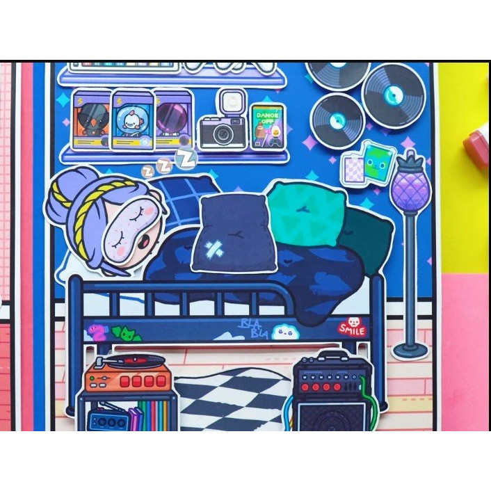 Búp bê giấy toca boca Cute and cool girl  đồ chơi bóc dán thủ công candy house quite book