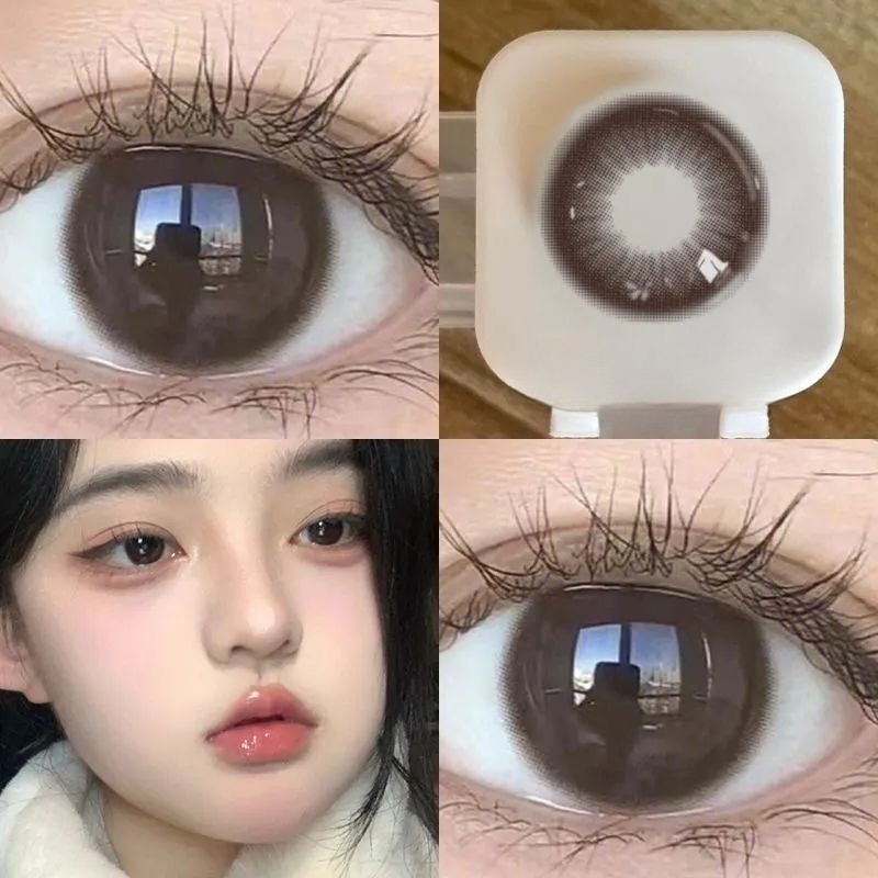 Set 2 Kính Áp Tròng Màu Đen contact lenses 0~-8.00 black len 14.5mm lens cận lens nâu bean black 021