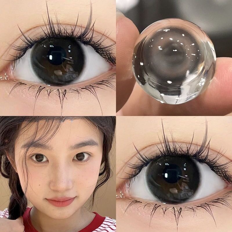 Set 2 Kính Áp Tròng Màu Đen contact lenses 0~-8.00 black len 14.5mm lens cận lens nâu bean black 021