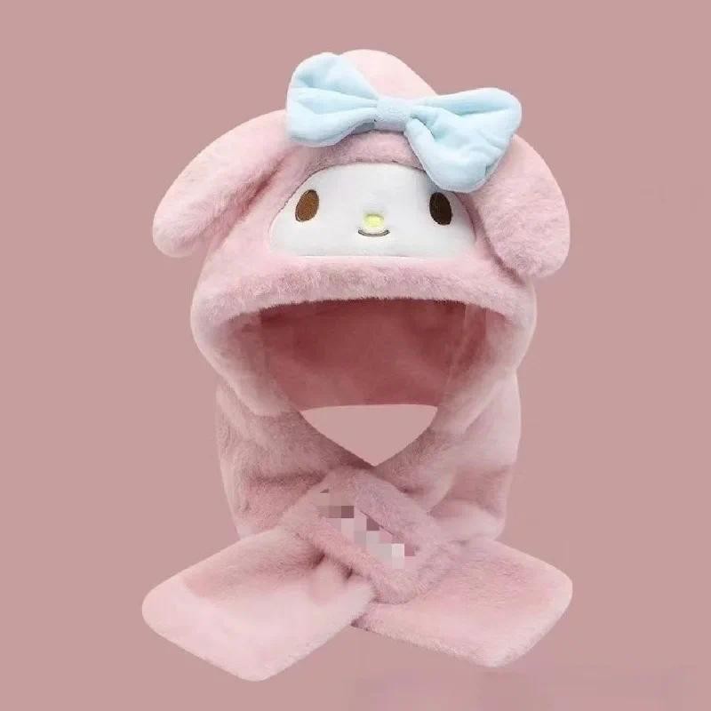 Hoạt Hình Dễ Thương Anime Kuromi Mũ Trẻ Em Khăn Tất Cả Trong Một Mùa Đông Bảo Vệ Tai Nhung Dày Ấm Có Mũ Trùm Đầu Khăn