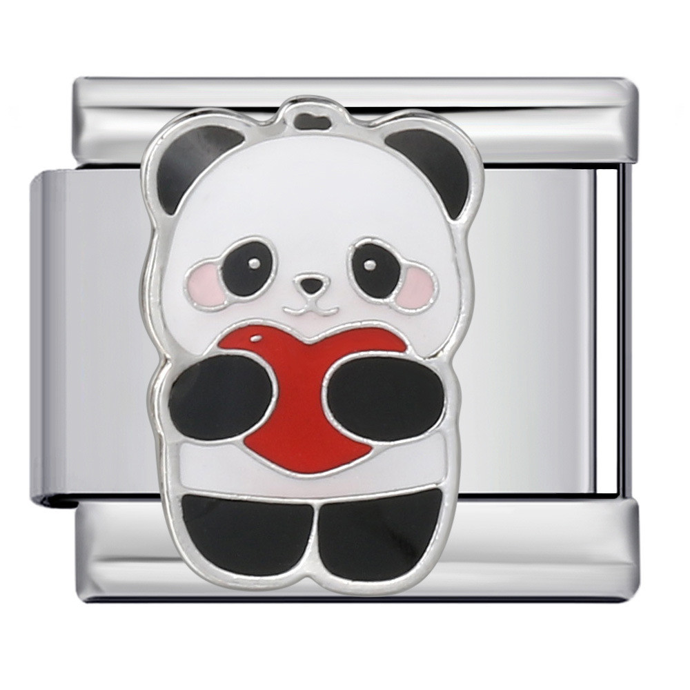 Dễ Thương Gấu Trúc Phong Cách Quốc Gia Series Vòng Tay Thép Không Gỉ Mạ Vàng Hàn DIY Mô-đun Ý Vòng Tay Dây Đeo Dây Xích