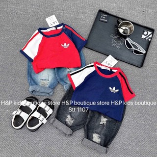 10-27kg Set áo das phối màu mix quần bò dài HP cho bé trai, quần áo bé trai