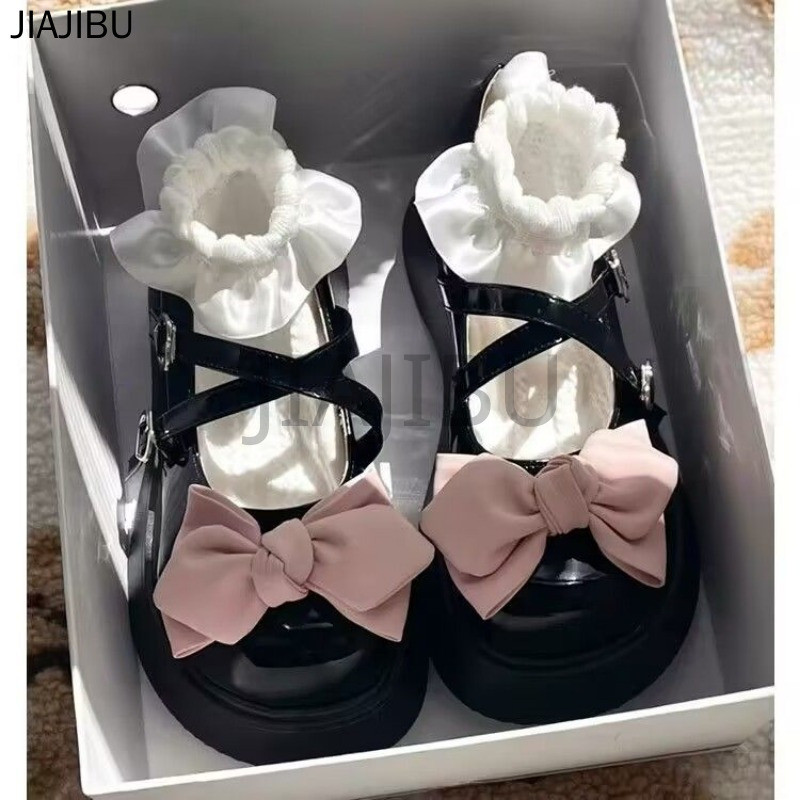 Size 34-45 Đồng Phục JK Nhật Bản Nơ Ngọt Ngào Giày Lolita 44 Giày Nữ Cỡ Lớn 43 Korean Fashion Beige Platform Mary Jane Shoes 42 Giày Da Mềm Đế Mềm Khóa Hình Trái Tim Phong Cách Anh Quốc Giày Đi Học Khóa Đôi Màu Đen Princess Style Cosplay Doll Shoes