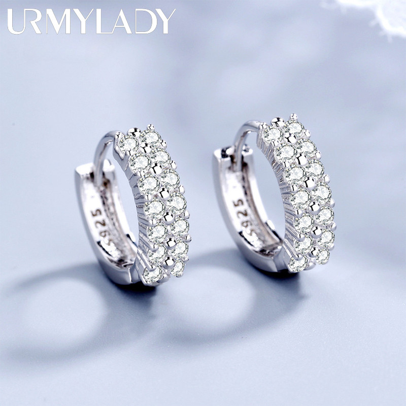 Bông tai bạc URMYLADY 925 thời trang Trang sức chất lượng cao Đôi hàng pha lê Zircon Stud