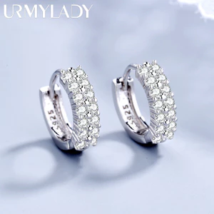 Bông tai bạc URMYLADY 925 thời trang Trang sức chất lượng cao Đôi hàng pha lê Zircon Stud