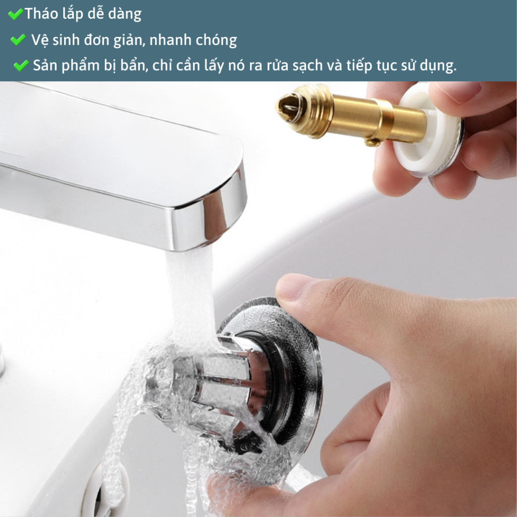 Nút Nhấn Xả Lõi Đồng Thông Minh Cho Lavabo, Ngăn Mùi, Lọc Rác Bồn Rửa Mặt