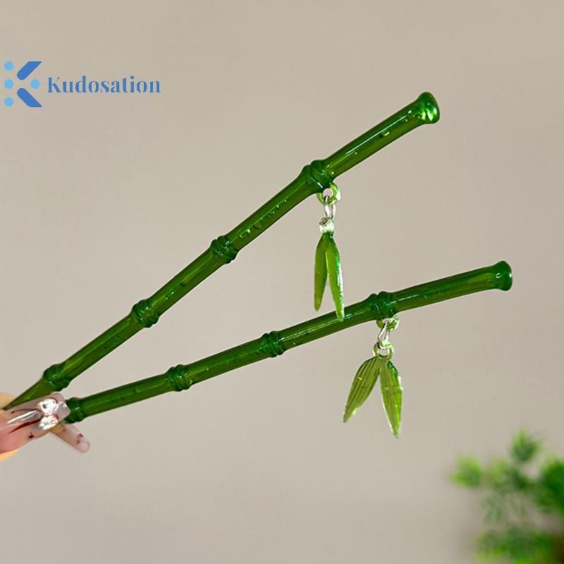 Kudosation 2024 Mới Phong Cách Trung Hoa Nhựa Xanh Lá Tre Tóc Dính Cho Nữ Cô Gái Vintage Acrylic Chop Kẹp Tóc Phụ Kiện Tóc