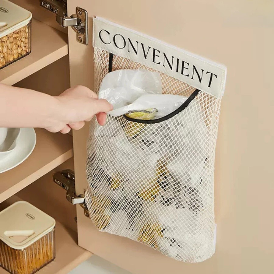 Túi lưới đựng đồ đa năng dán tủ bếp,Giỏ túi đựng tất vớ Túi đựng đồ lót dán tường cạnh tủ,Túi lưu trữ túi bóng rác FE123