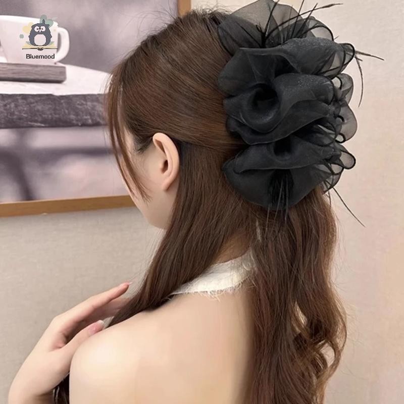 [Bluemood] Kẹp Nơ Lưới Nữ Cô Gái Ngọt Ngào Thanh Lịch Đen Lớn Kẹp Tóc Mua Sắm Đám Cưới Hàng Ngày Vuốt Tóc Thời Trang Phụ Kiện Tóc Mới