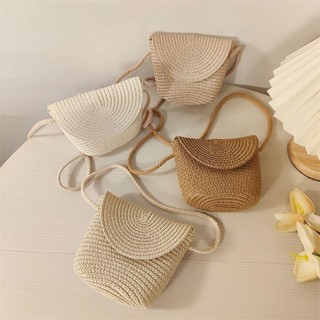 Túi Rơm TOSE, Túi Xách Ống Hút Mini Handmade, Ví Đựng Tiền Xu Hình Vỏ Túi Đi Biển Mùa Hè Trẻ Em
