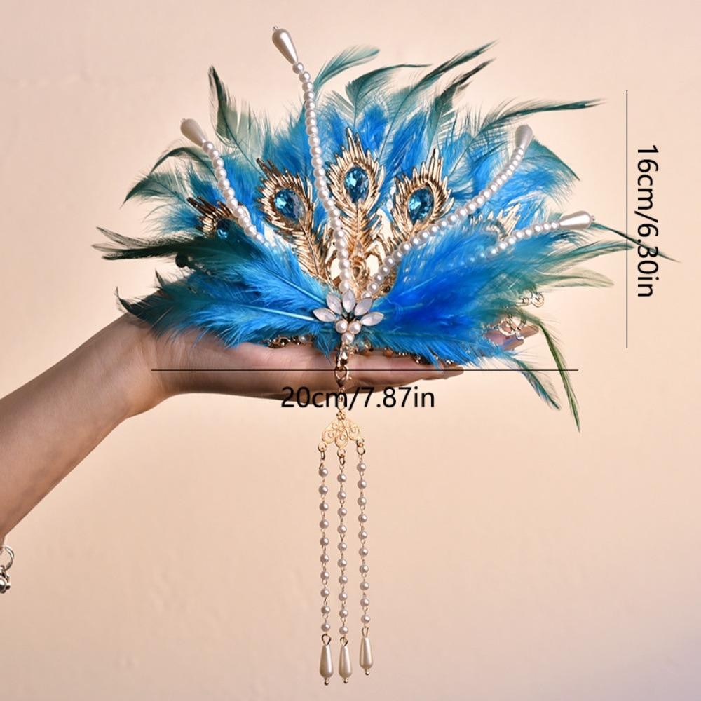 Vương Miện Tóc Hanfu ZENZON, Trang Sức Cổ Tích Kim Cương Giả Phoenix Coronet, Tua Rua Thanh Lịch Dân Tộc Vintage Peri Feather Tiara Bé Trai / Bé Gái