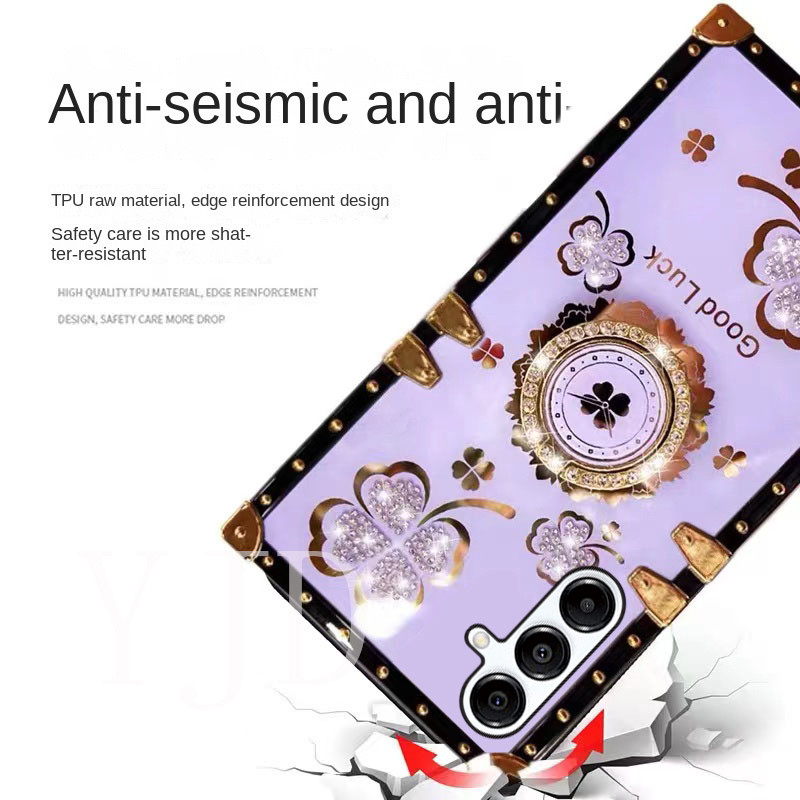 Ốp Lưng Cho Samsung Galaxy A55 A35 A36 A16 A06 A25 Kim Cương Chân Đế Cỏ Ba Lá Vuông Chống Rơi Điện Thoại