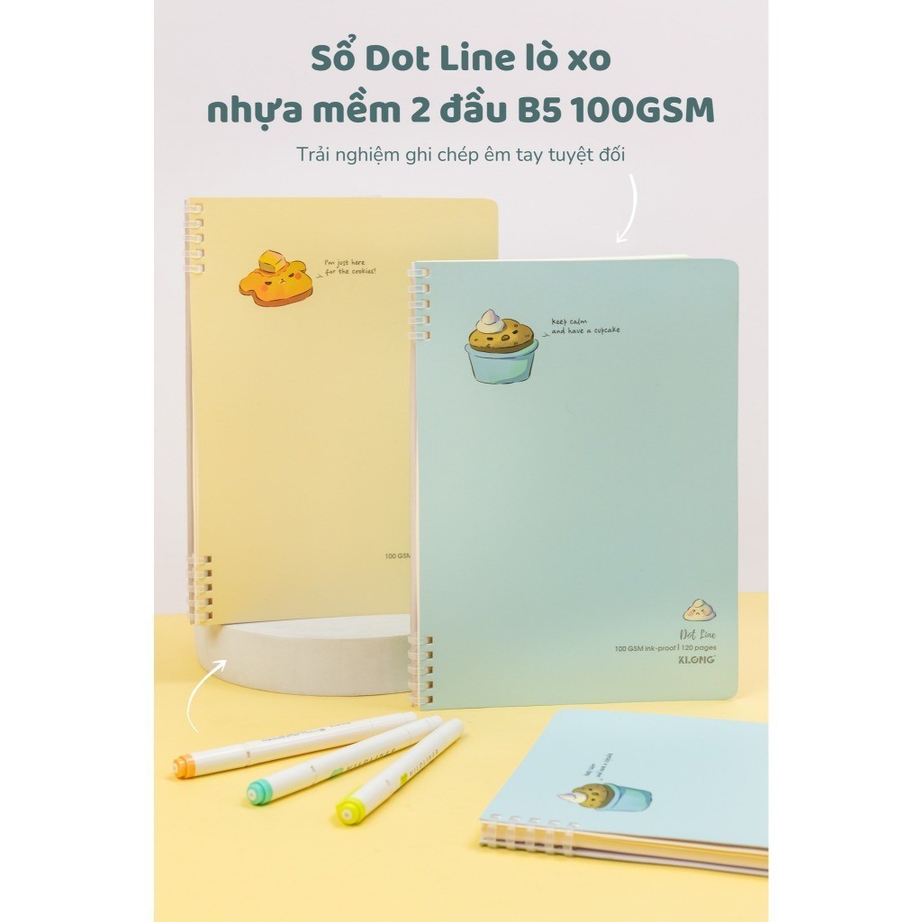 [ 1 CUỐN ] Sổ kẻ ngang chấm 100GSM MS 510 lò xo nhựa mềm 2 đầu KLONG B5 Dot Line120 TRANG - Văn phòng phẩm