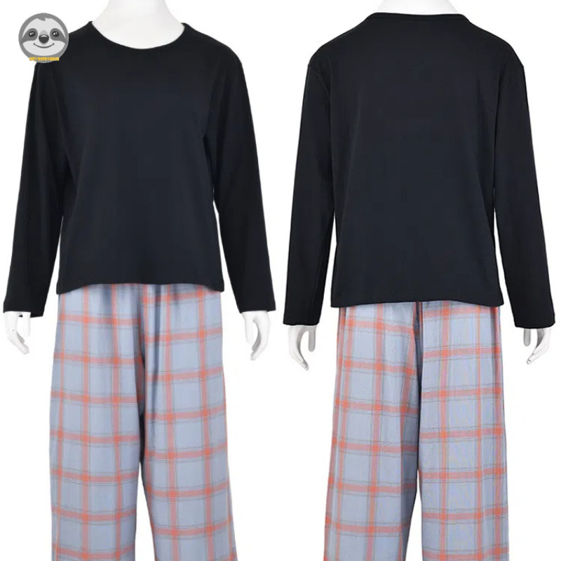 Phong cách Nhật Bản Muji Style / Đồ ngủ dài tay bằng vải Cotton / Bộ đồ ngủ kẻ sọc màu hỗn hợp / Đồ ngủ cặp đôi thân thiện với da mềm mại