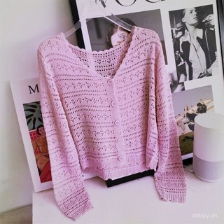 2025 Áo khoác cardigan dài tay cắt ngắn bằng lụa lạnh nhẹ mùa hè bảo vệ khỏi nắng cho phụ nữ