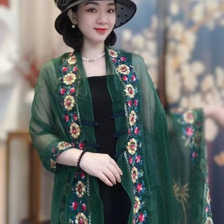 Mùa Xuân Hè 2025 Kính Gạc Thêu Khăn Choàng Nữ Thời Trang Phong Cách Phương Tây Che Nắng Ảnh Khăn Lụa