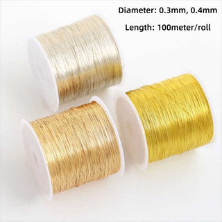 JOYFULLIFE 100m / cuộn Dây đồng hợp kim bảo quản màu, Dây đồng thau mạ vàng 0,3mm 0,4mm, Mũ nón DIY bền bỉ Kẹp tóc cổ điển DIY Handmade Dây đồng thau Làm đồ trang sức