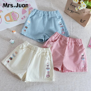 Quần short bé gái mùa hè phong cách Hàn Quốc – In hình hoạt hình ngộ nghĩnh, vải mỏng nhẹ thoáng mát