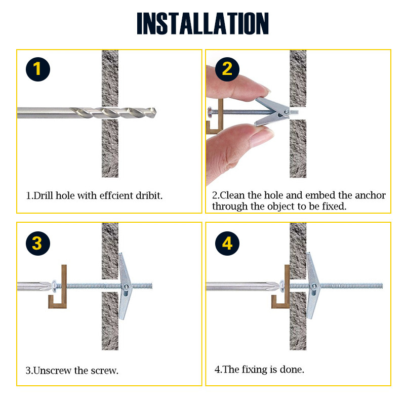 Neo tường rỗng hạng nặng cho trần vách thạch cao, bu lông chuyển đổi và bộ đai ốc cánh, neo bướm 3 kích cỡ (1 / 8,3 / 16,1 / 4in)