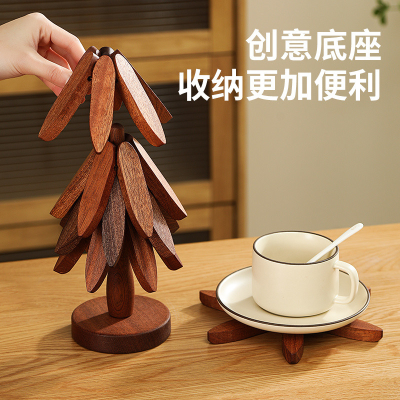 Thảm cách nhiệt bằng gỗ nguyên khối, bàn ăn sáng tạo hình cây cao cấp, đế lót ly chống bỏng hình cây nhỏ, thảm nồi, thảm bát, phong cách cây thông Noel