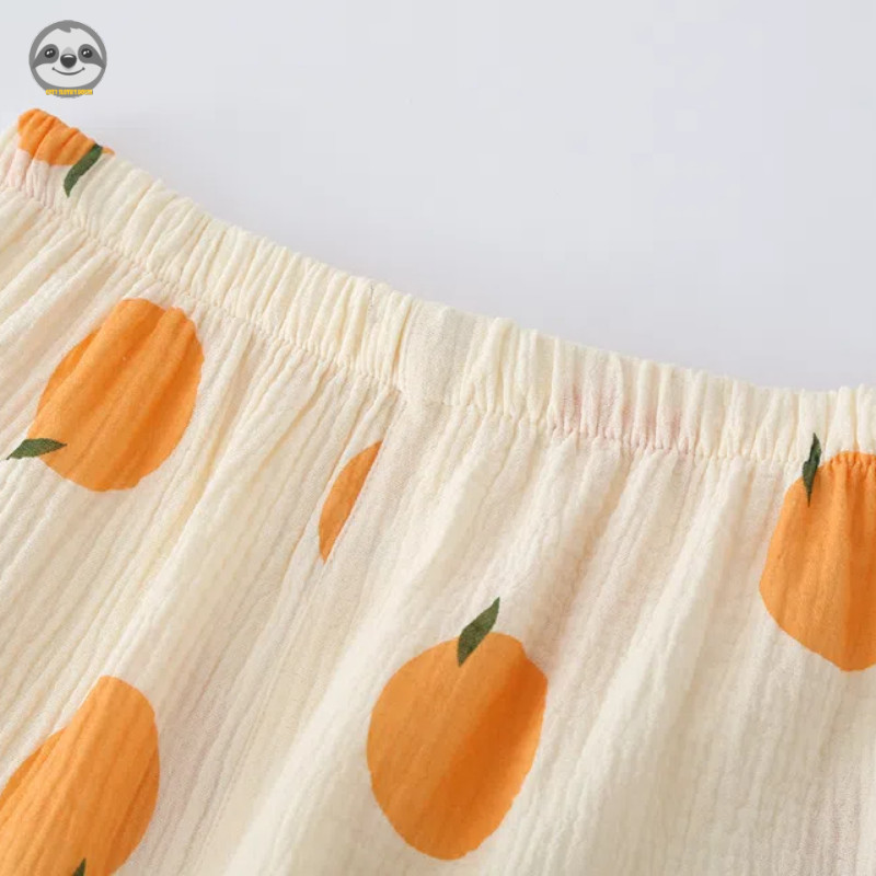 Bộ đồ ba mảnh Cotton nguyên chất Crepe mỏng dành cho nữ / Quần Short ngắn tay tươi mát nhỏ Bộ đồ ngủ Gạc Loungewear