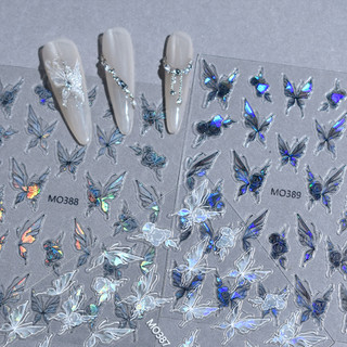 Nail Art Watercolor Butterfly Nail Sticker Holographic Shell Light Butterfly Embossed Decal Nail Decoration Manicure Tool For Nail Shop