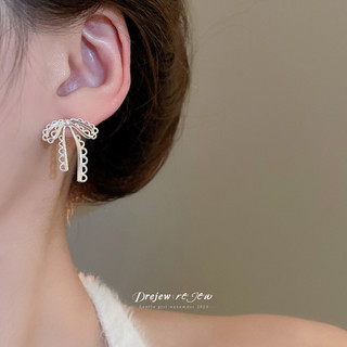 DREJEW 925Silver kim rỗng nơ ren bông tai phong cách mới đơn giản và đa năng bông tai cao cấp nhẹ nhàng sang trọng