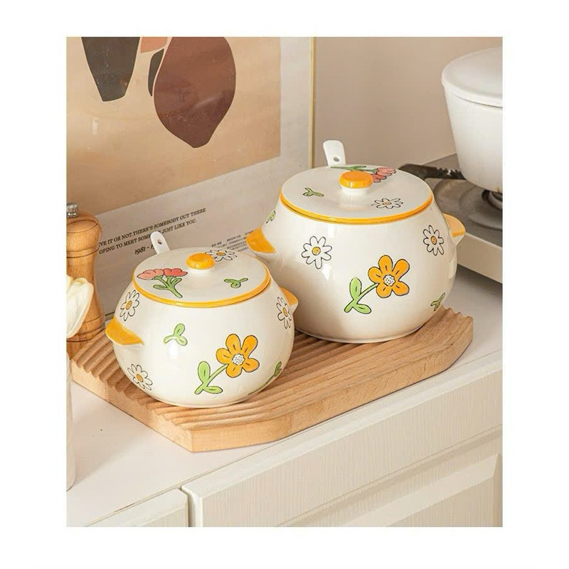 Hũ sứ đựng gia vị, mỡ lợn, các loại hạt khô 300ml - 2100ml men mịn họa tiết đẹp phù hợp nhà bếp