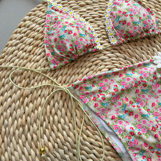 Đồ Bơi Nữ Hoa Trắng Ruffle Cup Dây Ôm Dây Hai Mảnh Bikini Đồ Bơi