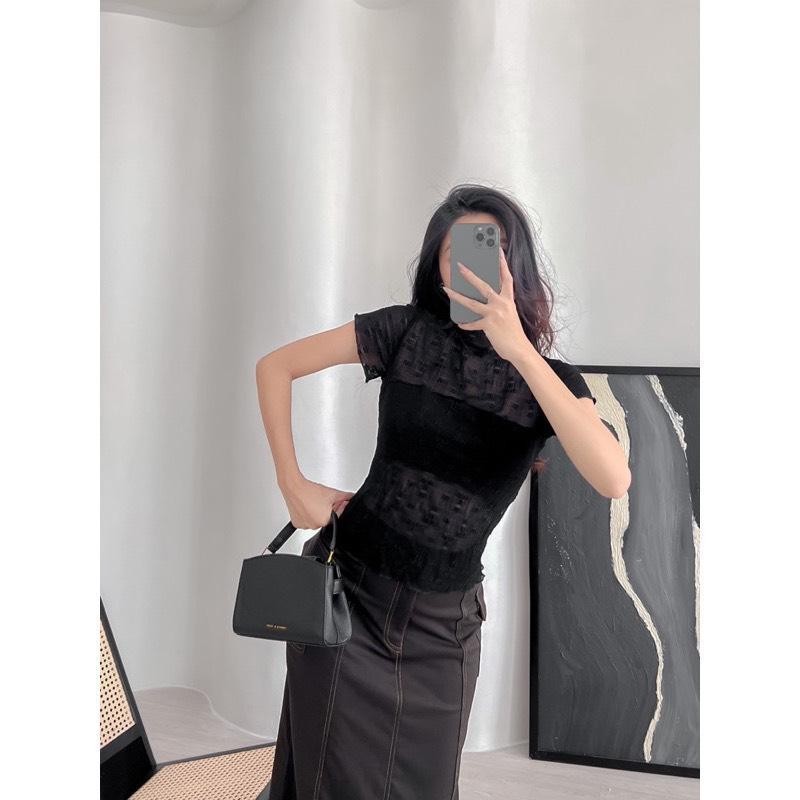Áo Ren Hoa Nổi Tay Ngắn PINKSTORE29 Kiểu Xuyên Thấu Gợi Cảm A5849