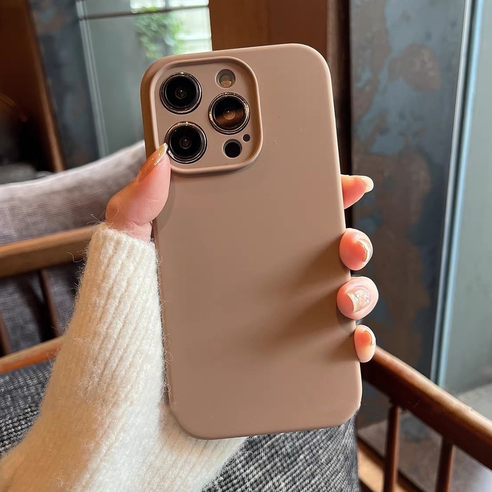 Ốp điện thoại bảo vệ ống kính chính xác bằng silicon lỏng màu nâu cho iPhone 17 Pro Max 16 Plus 15 14 13 12 11 Pro Max Vỏ chống sốc