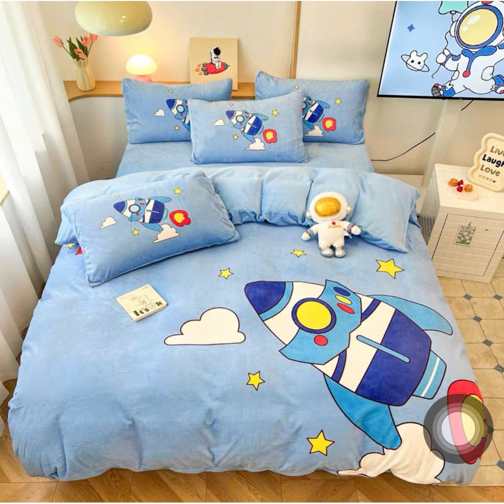 (SGN221)Bộ Chăn Ga Gối Nỉ Nhung Mềm Mịn Dành Họa Tiết Ngộ Nghĩnh Đáng Yêu Cho Bé  - MemMinbedding Luxury