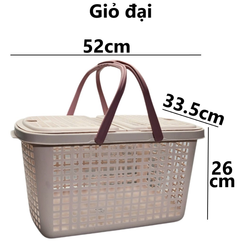 Giỏ làn caro đí sinh nhựa VIỆT NHẬT - Nắp lưới thoáng khí - Quần áo mẹ bé, chợ, siêu thị - 2600/1/2