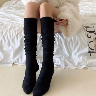 HEARTHLY Tất dài cotton nguyên chất, giữ ấm đến đầu gối, thiết kế màu trơn trendy Y2K cho mùa thu đông