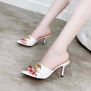 Guốc Nữ, Dép Cao Gót Nữ Quai Xích Vàng Cao Cấp Đủ Size Top Women Shoes (Đen,Kem,Trắng) - D197