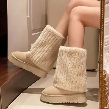 35-43 Size Lớn Nữ Giày Bốt Tuyết 41 Lông Cừu Ấm Giày Cotton Đế Dày Giày Bốt Ngắn 42 Bốt Nữ Cotton Nữ Chống Trượt Tuyết Cotton Mùa Đông Nữ