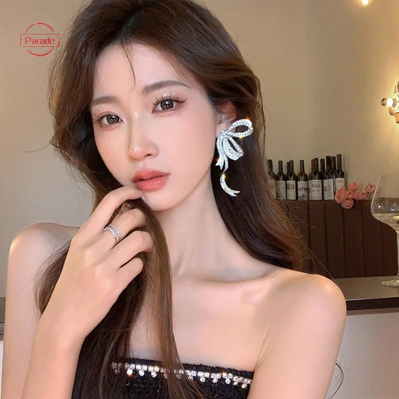 Diễu Hành 1 Full Kim Cương Giả Nơ Mặt Dây Chuyền Bông Tai Nữ Phóng Đại Thanh Lịch Nơ Dài sel Bông Tai Trang Sức VN