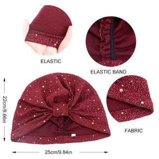 Mũ Turban Ấn Độ MERIGGIARE, Hijab Hồi giáo thắt nút sáng bóng, Bandanas Sequin nữ