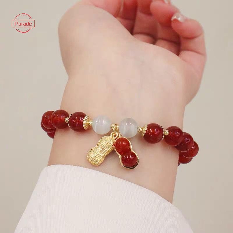 Diễu hành Năm Mới May Mắn Đính Hạt Vòng Tay Thanh Lịch Hạt Đỏ Đậu Phộng Mặt Dây Chuyền Charm Lắc Tay Phong Cách Trung Hoa Trang Sức Cho Nữ Lễ Hội Quà Tặng VN