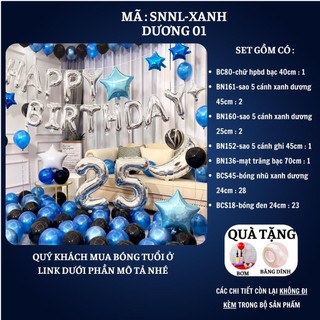 Set trang trí sinh nhật người lớn kiểu hàng quốc màu trắng đen SNNL-XANH ĐÊM 01,Bóng bay trang trí sinh nhật cho bé trai