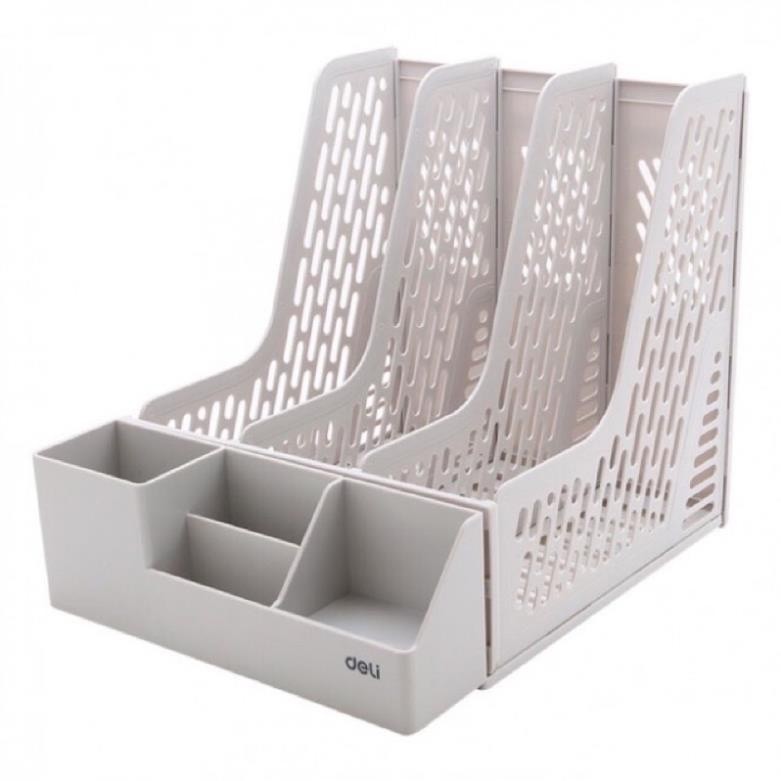 Kệ rổ hồ sơ lắp ráp 3 ngăn có khay cắm bút Deli Z00112.