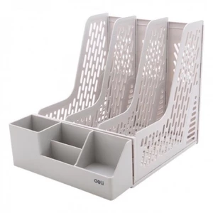 Kệ rổ hồ sơ lắp ráp 3 ngăn có khay cắm bút Deli Z00112.