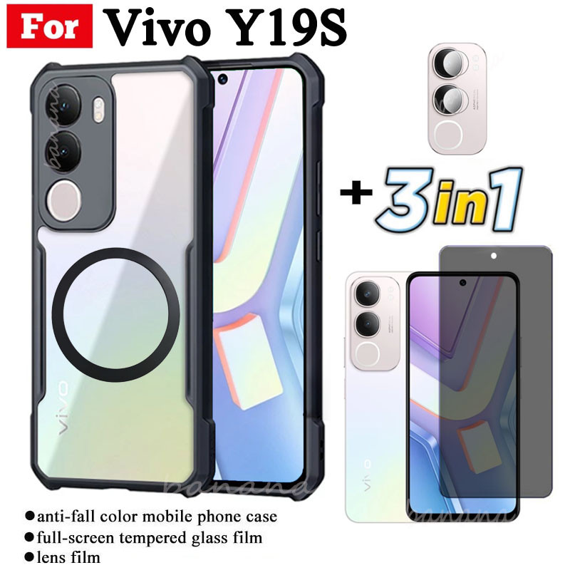 Ốp Điện Thoại Chống Sốc 3 Trong 1 Vivo Y19s Có Nhãn Dán Sạc Không Dây Từ Tính Cho Vivo Y29 5G Chống Gián Điệp Quyền Riêng Tư Bảo Vệ Toàn Diện Kính Cường Lực Bảo Vệ Màn Hình Và Phim Ống Kính