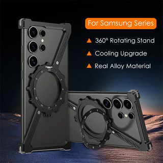 [Jlk] Hộp đựng từ tính bánh răng kim loại hình chữ Z cho Samsung Galaxy S25 S24 S23 S22 Hợp kim siêu nhôm 360° Vỏ bảo vệ khung xoay
