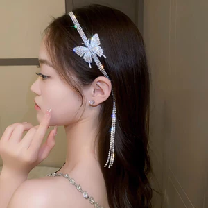 Bờm tóc hình bướm tua rua đầy kim cương, bờm tóc thời trang kiểu Tây cao cấp cho nữ, phụ kiện tóc khí chất mẫu mới 2023