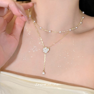 DREJEW Ngọt ngào khí chất kim cương giả ngọc trai tua rua vòng cổ nhẹ sang trọng dây chuyền xương đòn cao cấp